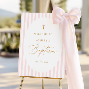 Pink Stripes Girl Baptism Welcome Sign