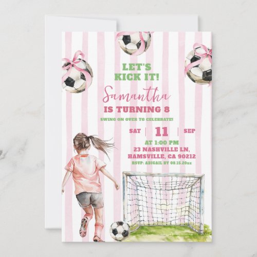 Pink Stripes Girl Soccer Let's Kick It Birthday