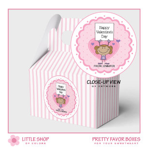 Pink Stripes Girl with Customizable Sign Valentine Favor Boxes