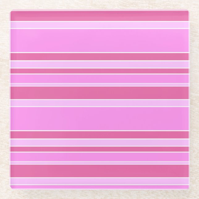 Pink stripes glass coaster (Front)