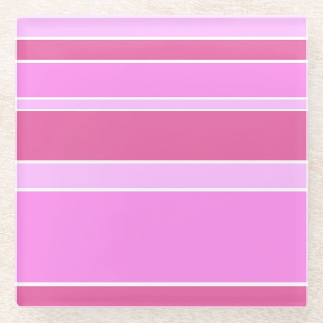 Pink stripes glass coaster (Front)
