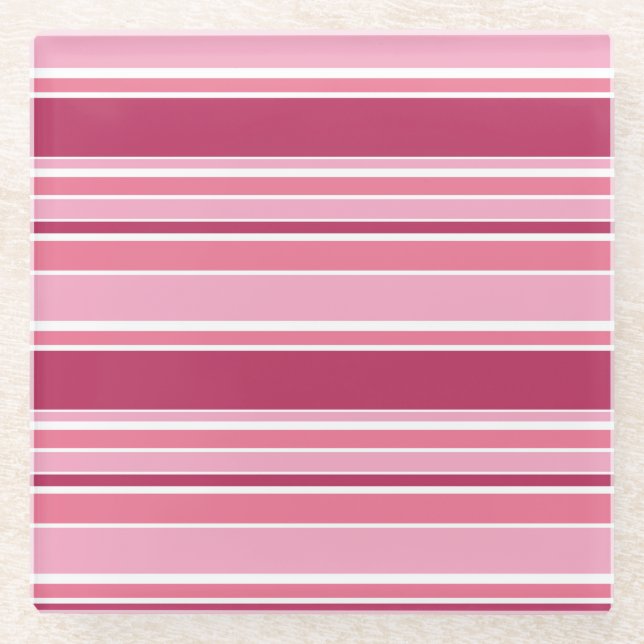 Pink stripes glass coaster (Front)