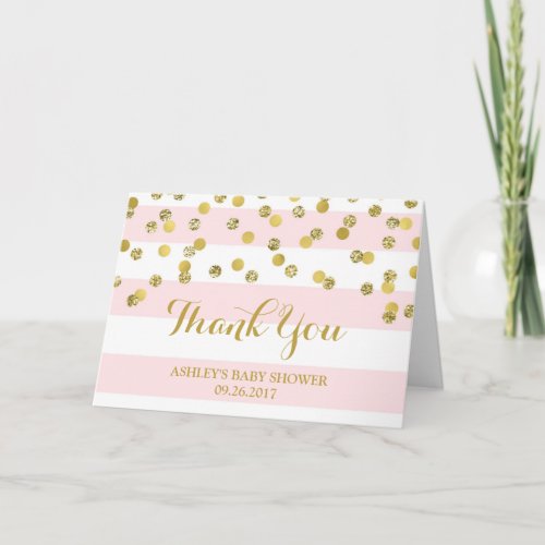 Pink Stripes Gold Confetti Baby Shower Thank You