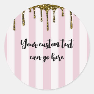 Pink Stripes Gold Faux Glitter Drip Sugar & Spice Classic Round Sticker