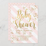 Pink Stripes Gold Glitter Confetti Baby Shower Invitation at Zazzle