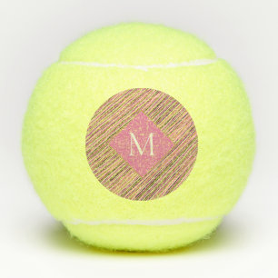 Pink Stripes Gold Glitter Monogram Tennis Balls