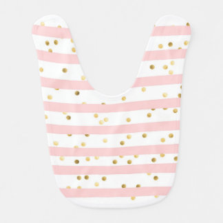 Pink Stripes Gold Polka Dots Baby Girl Bib
