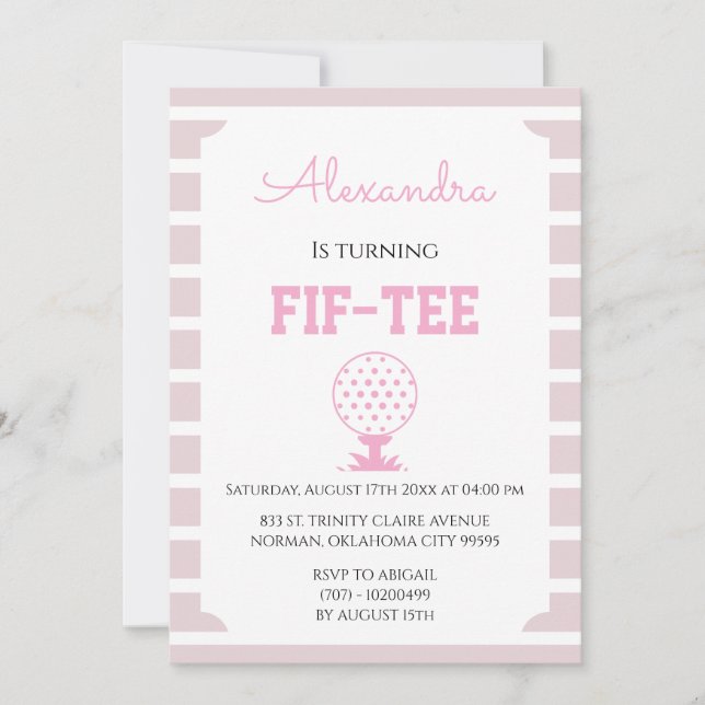 Pink Stripes Golf 50th Birthday Invitation (Front)