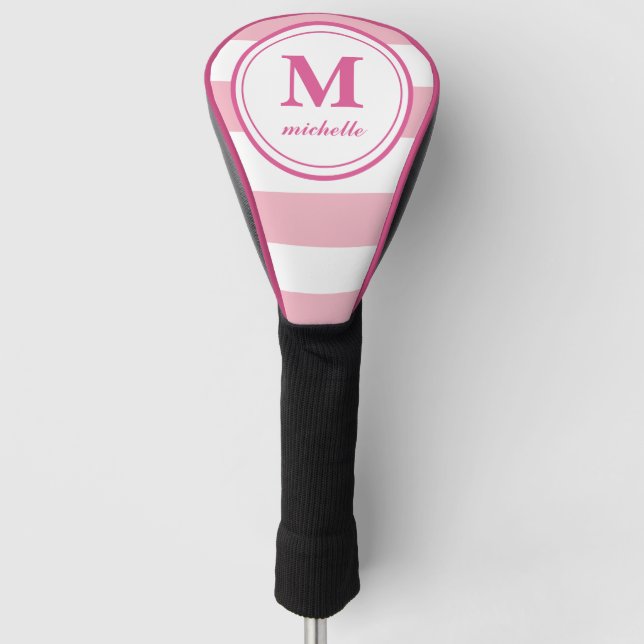 Pink stripes  | Golf | personalized NAME monogram Head Cover (Front)