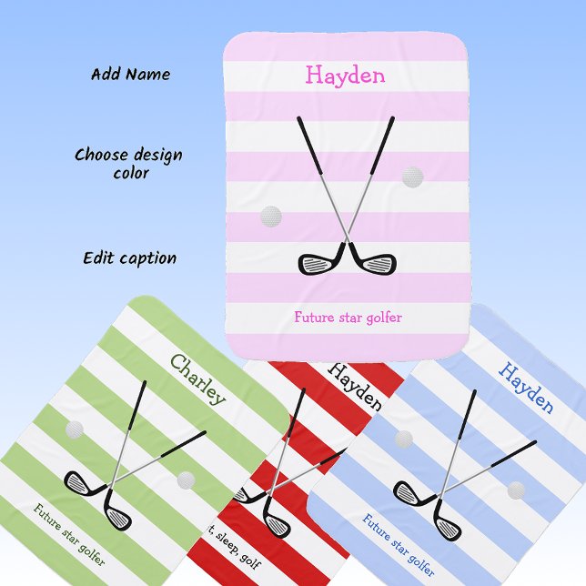 Pink stripes golf text add name baby blanket (Creator Uploaded)