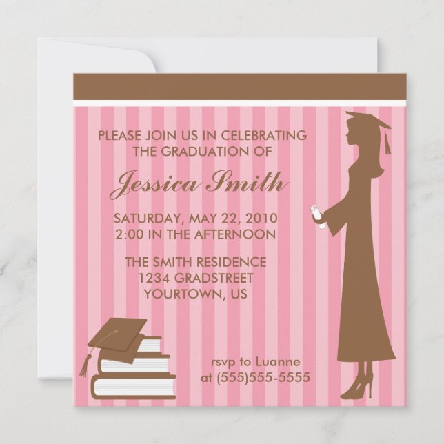 Pink Stripes Graduation Invitation (Front)