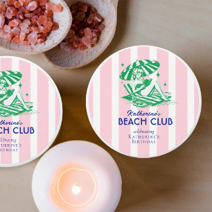 Pink Stripes Green Beach Girl Birthday Party Mini Candle Favors