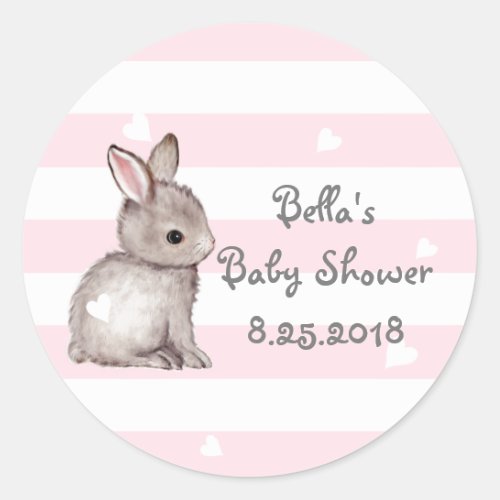 Pink Stripes Heart Bunny Baby Shower Stickers