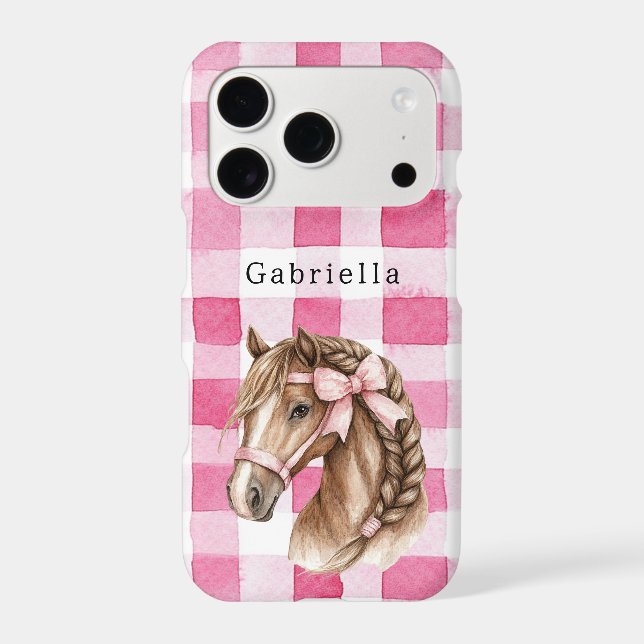 Pink Stripes Horse Bow iPhone Case (Back)