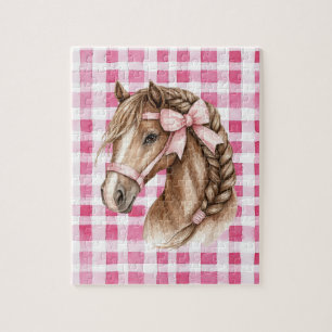 Pink Stripes Horse Bow Jigsaw Puzzle