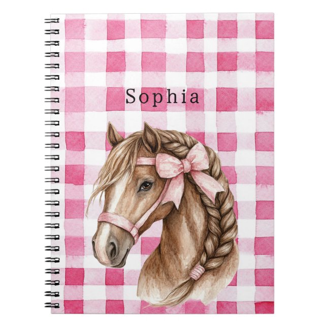 Pink Stripes Horse Bow Notebook (Front)