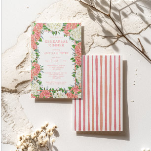 Pink Stripes Hydrangeas Wedding Rehearsal Dinner Invitation