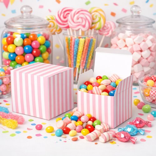 Pink Stripes Ice Cream Social Favor Boxes
