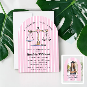 Pink Stripes Law School Graduate Photo Invitation