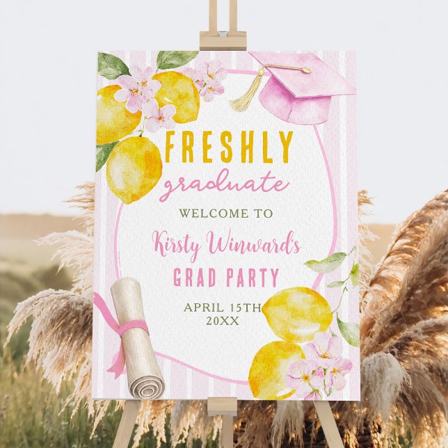 Pink Stripes Lemons and Flowers Grad Foam Board (Creator Uploaded)