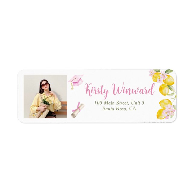 Pink Stripes Lemons and Flowers Grad Labels Floral (Front)