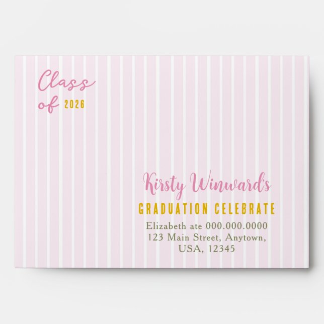 Pink Stripes Lemons and Flowers Graduation Envelope (Front)