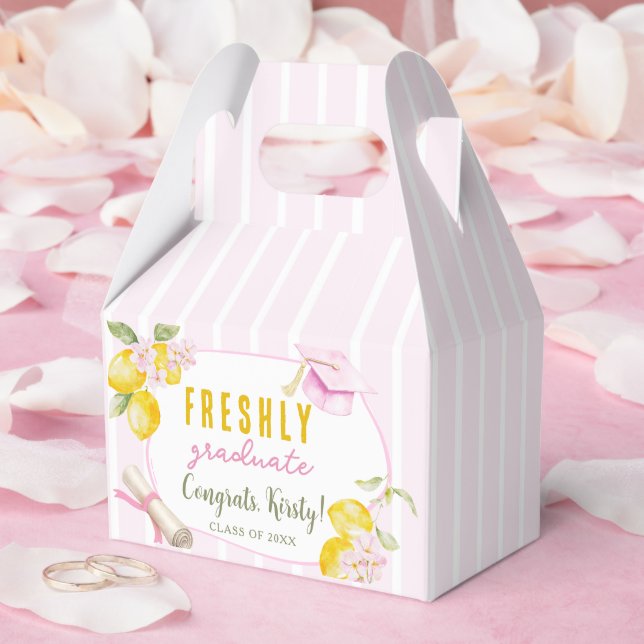 Pink Stripes Lemons and Flowers Graduation Favor Boxes (Wedding)