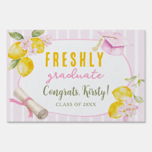 Pink Stripes Lemons and Flowers Graduation Sign