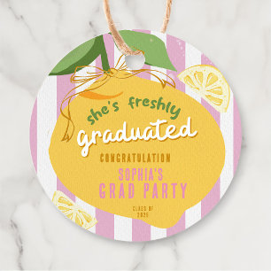 Pink Stripes Lemons Yellow Bow Graduation Favor Tags