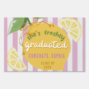 Pink Stripes Lemons Yellow bow Graduation Sign