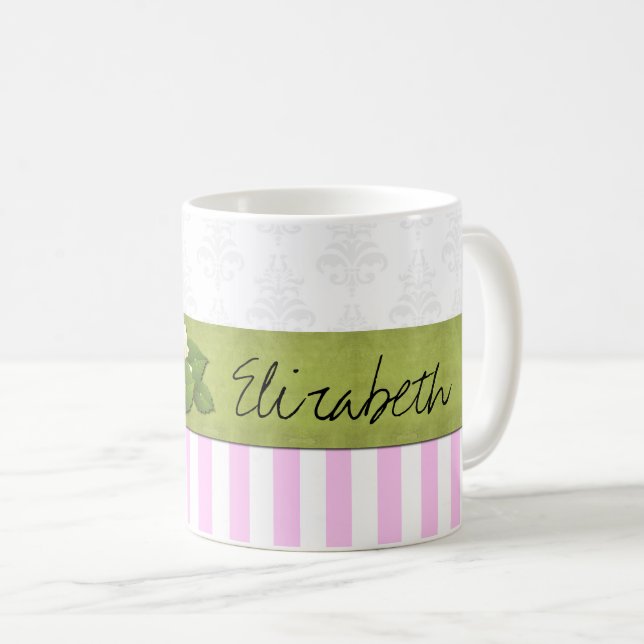Pink Stripes, Lines, Striped Pattern, Your Name Coffee Mug (Front Right)