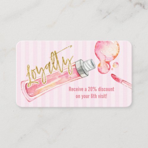 Pink Stripes Lipgloss Makeup Loyalty Card