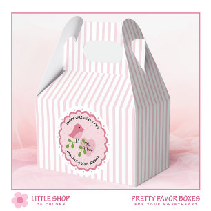 Pink Stripes Lovebird Valentine Favor Boxes