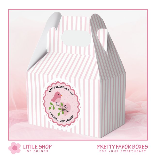 Pink Stripes Lovebird Valentine Favor Boxes (Creator Uploaded)