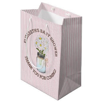 Pink Stripes Mason Jar Baby Shower Centerpiece Medium Gift Bag by hungaricanprincess at Zazzle