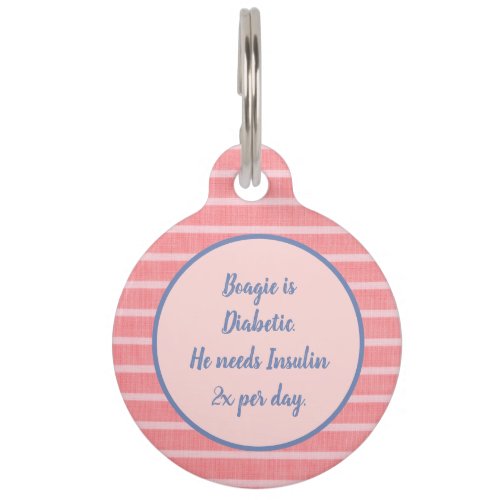 Pink Stripes Medical Alert Personalized Pet ID Tag