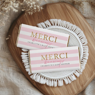 Pink Stripes Merci Beaucoup Hershey Bar Favors