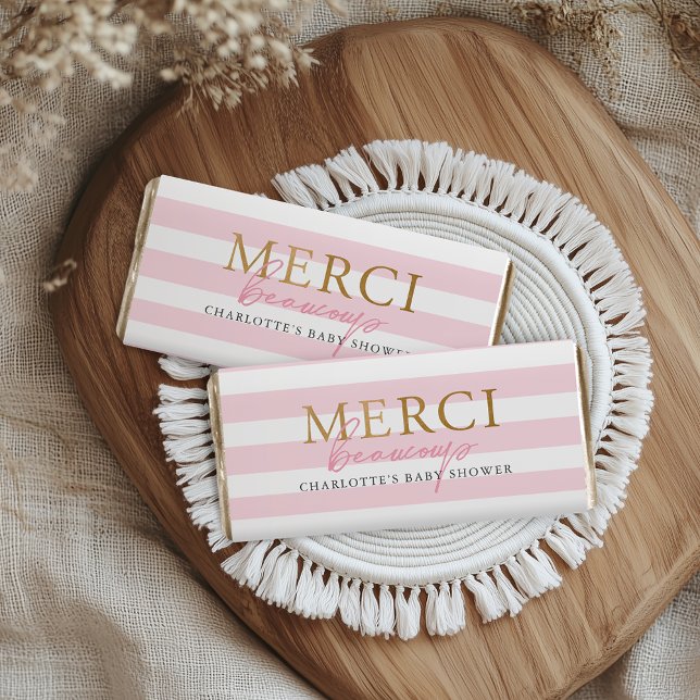Pink Stripes Merci Beaucoup  Hershey Bar Favors (Pink Stripes Merci Beaucoup Hershey Bar Favors)