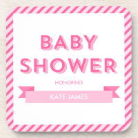Pink Stripes Modern Baby Shower Coaster