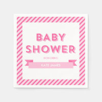 Pink Stripes Modern Baby Shower Paper Napkin