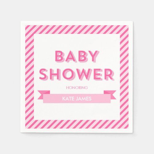 Pink Stripes Modern Baby Shower Paper Napkins