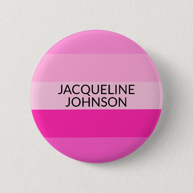 Pink Stripes Modern & Feminine Monogram Name Button (Front)