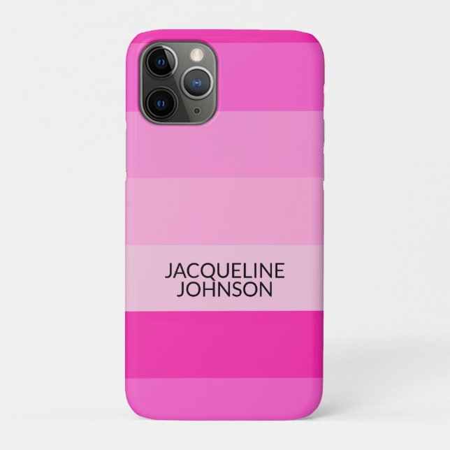 Pink Stripes Modern & Feminine Monogram Name Case-Mate iPhone Case (Back)