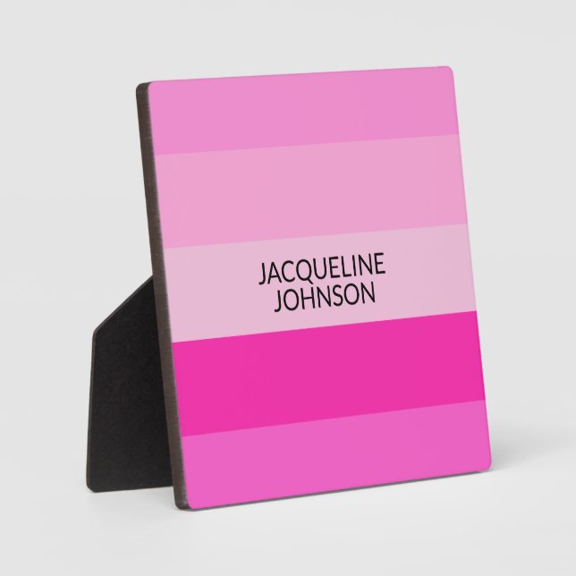 Pink Stripes Modern & Feminine Monogram Name Plaque (Front)
