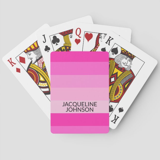 Pink Stripes Modern & Feminine Monogram Name Poker Cards (Back)