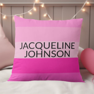 Pink Stripes Modern & Feminine Monogram Name Throw Pillow