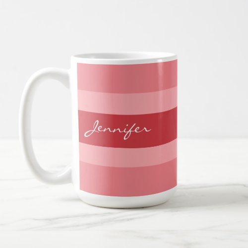 Pink Stripes Modern Minimal Personalized Coffee Mug