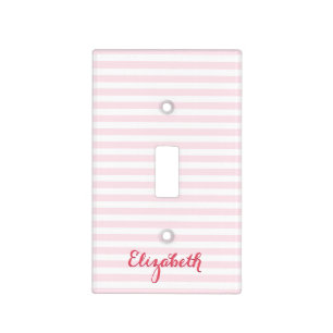 Pink Stripes Monogram Modern Kids Room Nursery Light Switch Cover