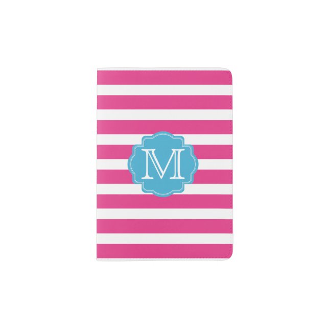Pink Stripes Monogram Passport Holder (Front)