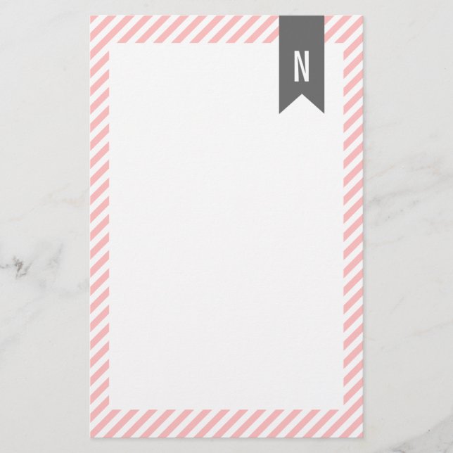 Pink Stripes Monogram Stationery (Front)